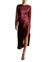Reiss Burgundy Satin Asymmetric Draped Maxi Dress In Burgundy