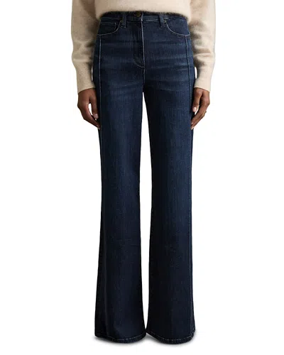 Reiss Petite Wide Leg Mid Rise Jeans In Dark Blue