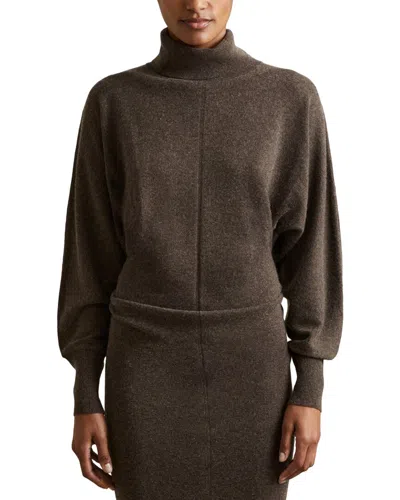Reiss Chocolate Roll-neck Knitted Midi Dress With Cashmere In Brown
