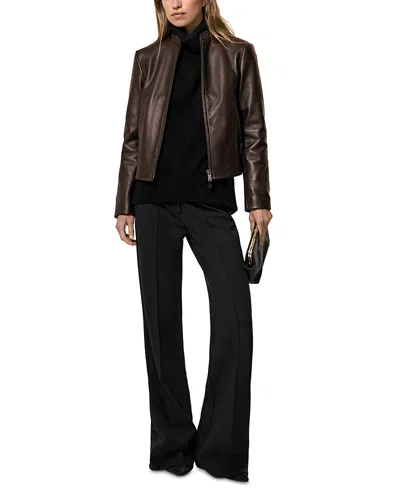 Reiss Petites Allie Leather Jacket In Brown