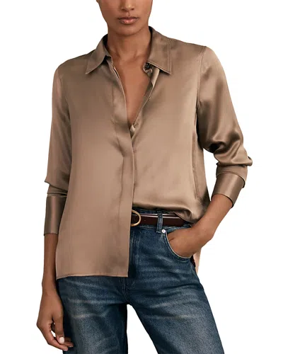 Reiss Petites Ameira Silk Satin Shirt In Brown