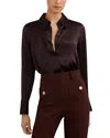 Reiss Red Silk Double-cuff Button-through Shirt In Burgundy