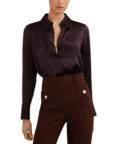 Reiss Petites Ameira Silk Satin Shirt In Burgundy