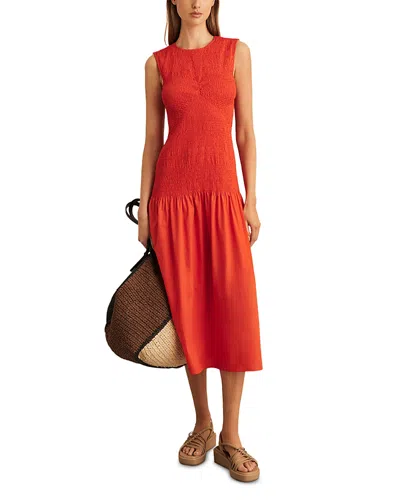 Reiss Petites Annabel Smocked Midi Dress In Red