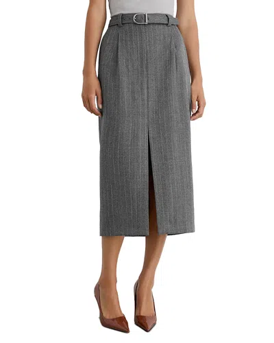 Reiss Petites Astrid Wool Pinstriped Midi Skirt In Gray