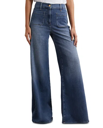 Reiss Petites Bella Wide Patch Pocket Jeans In Mid Blue
