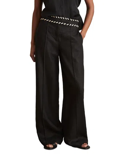 Reiss Petites Braided Waistband Linen Pants In Black