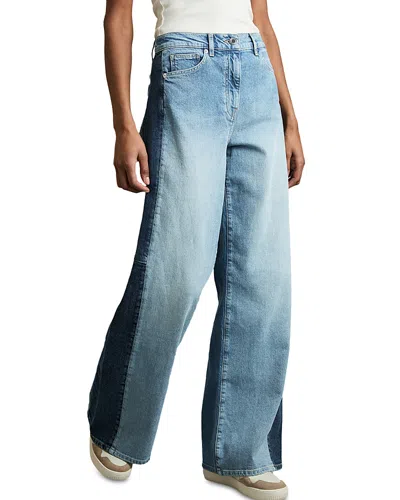 Reiss Petites Briar Contrast Panel High Rise Wide Leg Jeans In Light Blue