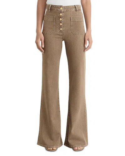 Reiss Petites Cali Mid Rise Flare Leg Jeans In Light Brown In Animal Print