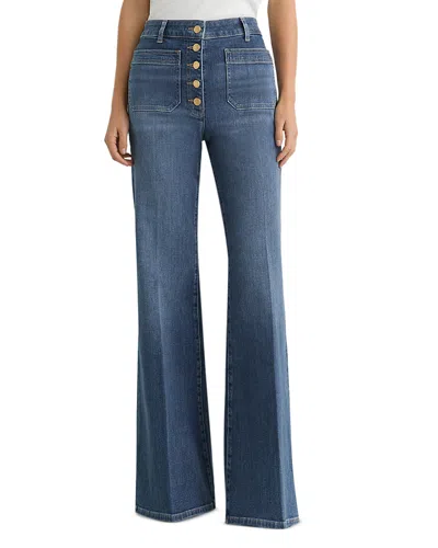 Reiss Petites Cali Mid Rise Flare Leg Jeans In Mid Blue In Brown