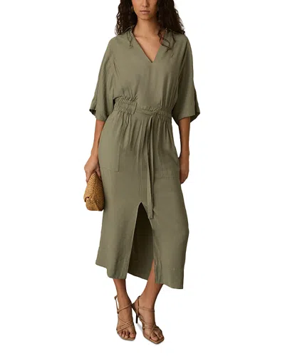 Reiss Petites Cecelia Shirred Waist Midi Dress In Khaki