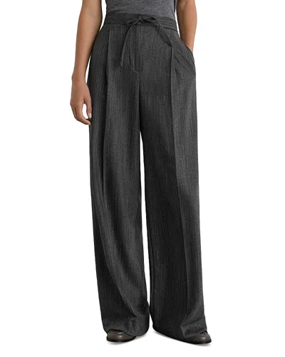 Reiss Petite Derby Wide-leg Pleated Herringbone Pants In Black