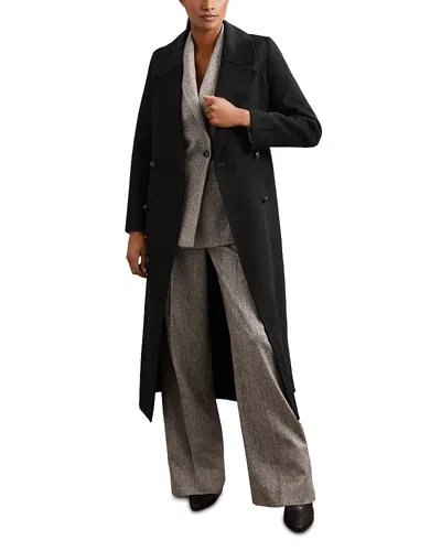 Reiss Petites Faux Fur Collar Coat In Black