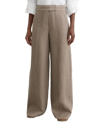 Reiss Petites Mila Linen Wave Trim Pants In Brown