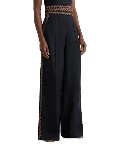 Reiss Petites Mila Linen Wave Trim Pants In Multi