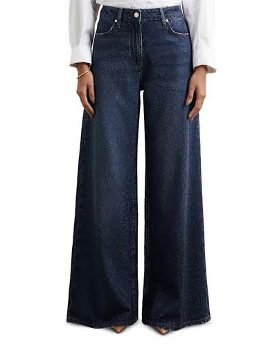 Reiss Petites Mimi High Rise Wide Leg Jeans In Dark Blue