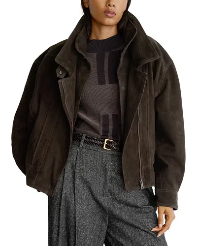 Reiss Petites Noa Suede Jacket In Coffee Bro