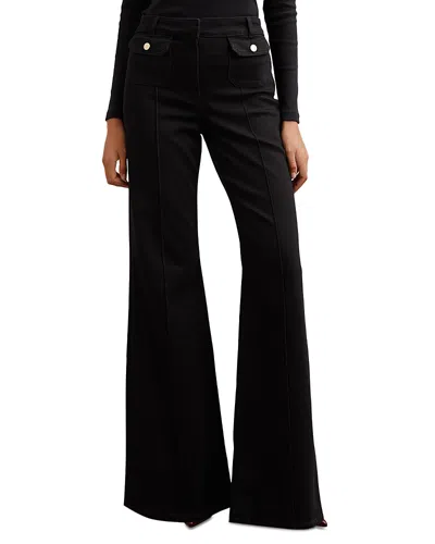 Reiss Petites Ria Button Detail High Rise Flare Jeans In Black