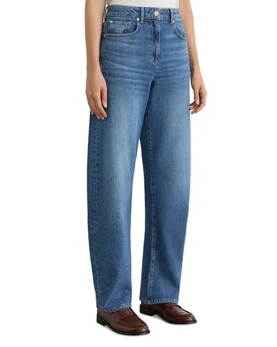 Reiss Petites Sabel High Rise Barrel Leg Jeans In Mid Blue