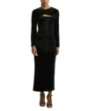 Reiss Black Sia Velvet Ruched Twist-front Midi Dress In Black