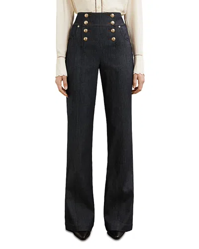 Reiss Petites Skylar Button Detail Flared Jeans In Dark Blue In Black
