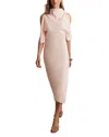 Reiss Pale Pink Draped-front High-neck Midi Dress In Pink