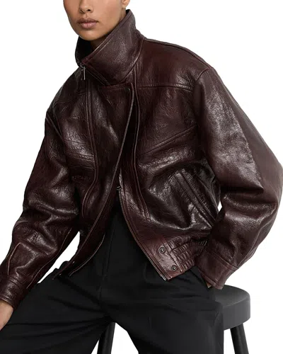 Reiss Petra Leather Textured Jacket In Burgundy