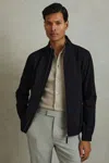 Reiss Navy Petras Elasticated Hem Zip-front Bomber Jacket In Navy