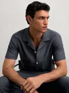 Reiss Petrol Blue Textured-stripe Cuban-collar Shirt In Gray