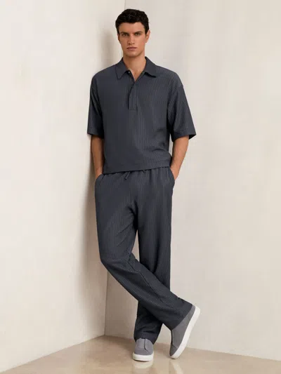 Reiss Petrol Blue Textured Stripe Drawstring Trousers