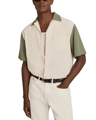 Reiss Peza Textured Color Block Cuban Shirt In Neutral