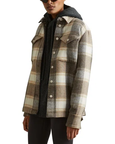 Reiss Phoebe Check Wool-blend Shacket In Brown
