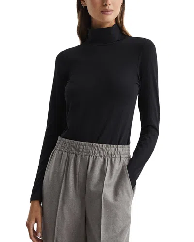 Reiss Black Merino Wool Fitted Funnel Neck Top