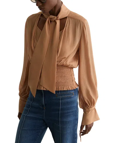 Reiss Phoebe Tie Neck Blouse In Brown