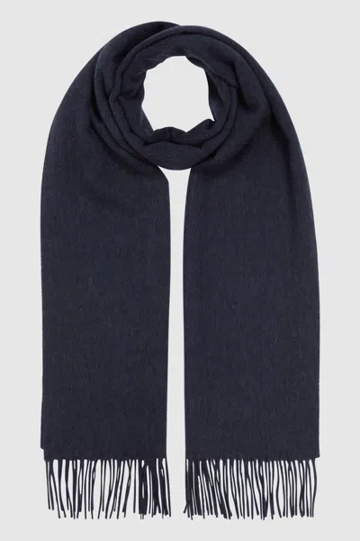Reiss Mens Navy Picton Cashmere And Wool-blend Scarf In Navy