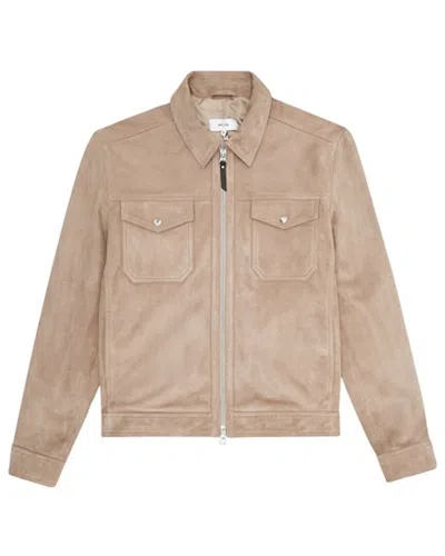Reiss Pike Suede Zip Leather Jacket In Neutral