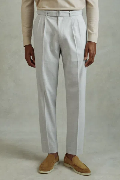 Reiss Light Grey Belted Cropped Trousers