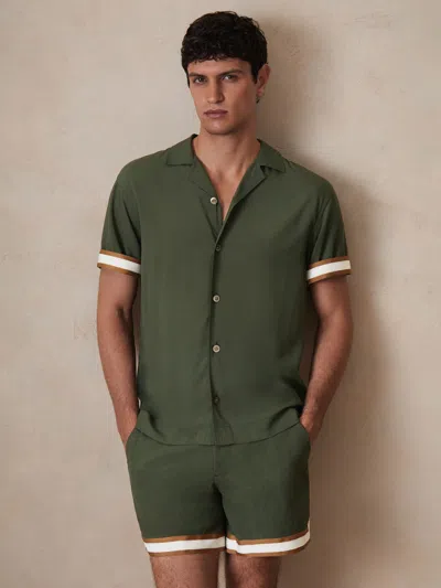 Reiss Pine Green | Ché Stripe-cuff Shirt In Animal Print