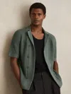 Reiss Alphonso Regular Fit Ribbed Knit Cuban Shirt In Green