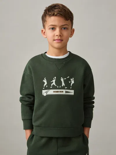Reiss Pine Green Tanner 9-13 Yrs Cotton-blend Varsity Sweatshirt