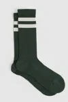 Reiss Pine Green/ecru Cotton-blend Double-stripe Socks