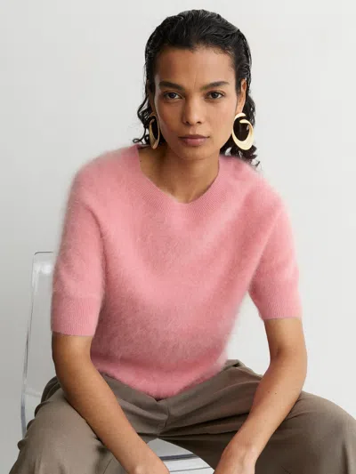 Reiss Pink 100% Brushed Cashmere Short-sleeve Top In Multi