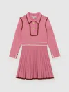 Reiss Pink Freya 9-13 Yrs Piped Knitted Skater Dress In Pink