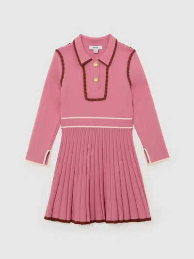 REISS REISS PINK FREYA 13-14 YRS PIPED KNITTED SKATER DRESS