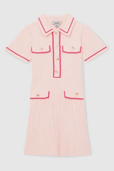 Reiss Kids' Pink 13-14 Yrs Rib-knit Button-down Dress