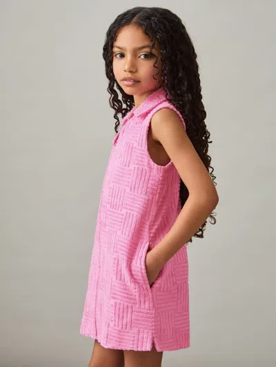 Reiss Pink 9-13 Yrs Textured Towelling Zip-through Dress