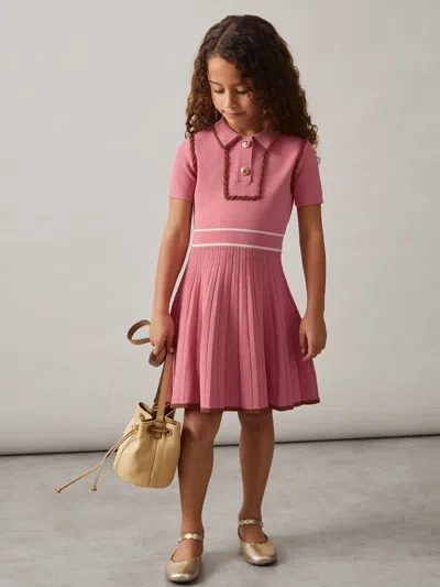 REISS REISS PINK FREEDA 9-13 YRS TWIST-PIPED KNITTED DRESS