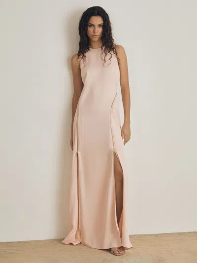 Reiss Pink Atelier Zipped Satin Maxi Dress With Virgin Wool