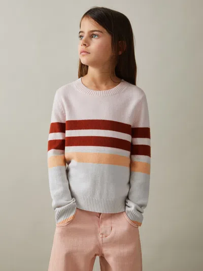 Reiss Pink 9-13 Yrs Wool Blend Striped Crew Neck Jumper