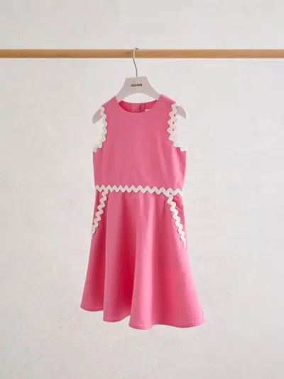 Reiss Kids'  Pink Blake 9-13 Yrs Linen-blend Ric-rac Trim Dress